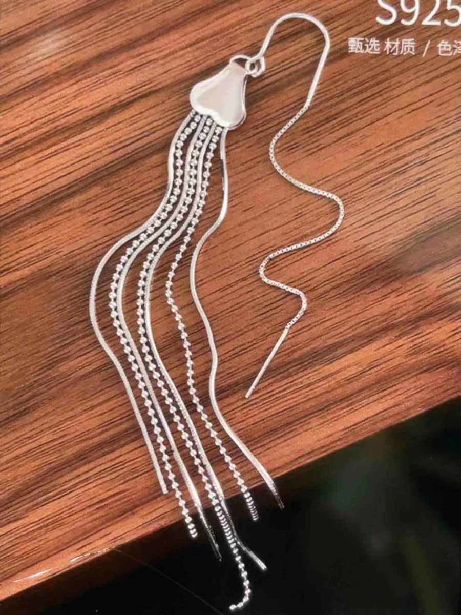 Long Bead Chain Big Heart Wrap Ear Wire — S925